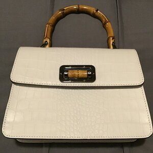 Genuine Italian Leather Purse – Croc Embossed with Bamboo Handle
